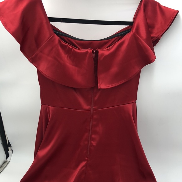 Homecoming dress, Garnet red off the shoulder semi formal dress - Picture 8 of 13